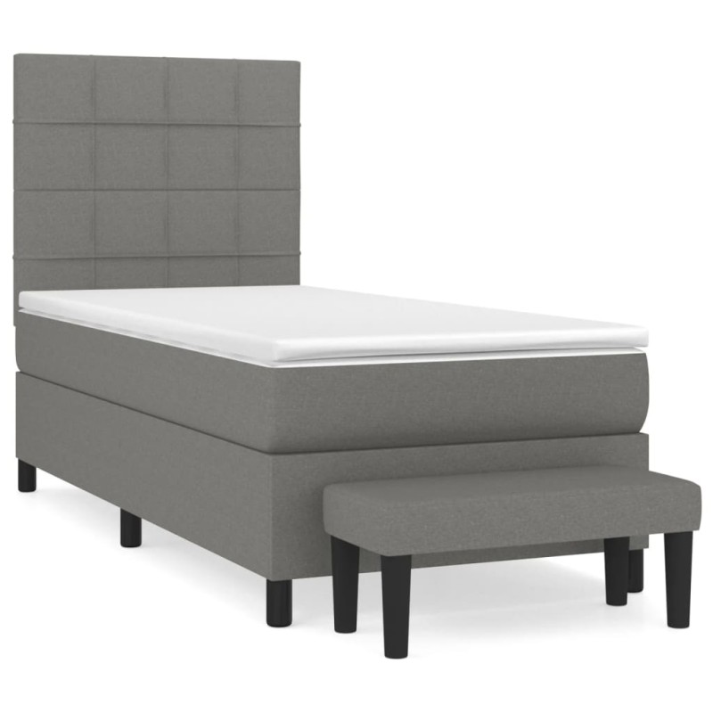 vidaXL Boxspringbett mit Matratze Dunkelgrau 100x200 cm Stoff vidaXL Boxspringbett mit Matratze Dunkelgrau 100x200 cm Stoff