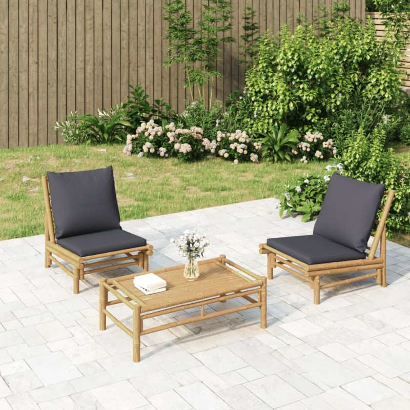 Gartenstühle 2 Stk. mit Dunkelgrauen Kissen Bambus Gartenstühle 2 Stk. mit Dunkelgrauen Kissen Bambus