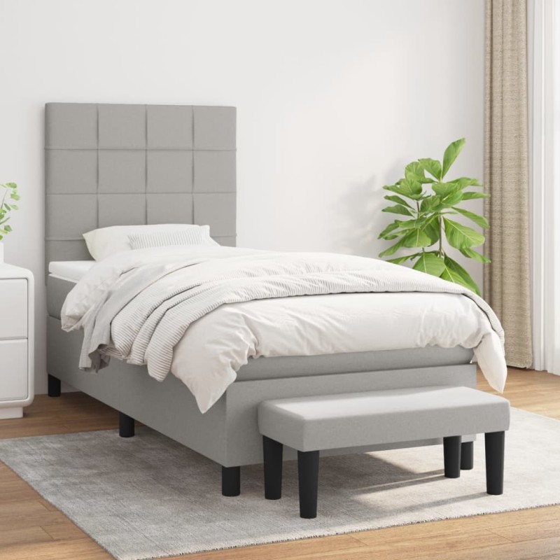 vidaXL Boxspringbett mit Matratze Hellgrau 100x200 cm Stoff vidaXL Boxspringbett mit Matratze Hellgrau 100x200 cm Stoff