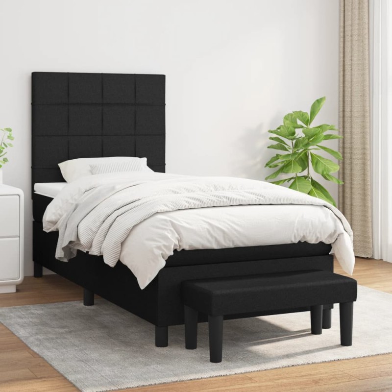 vidaXL Boxspringbett mit Matratze Schwarz 90x200 cm Stoff vidaXL Boxspringbett mit Matratze Schwarz 90x200 cm Stoff