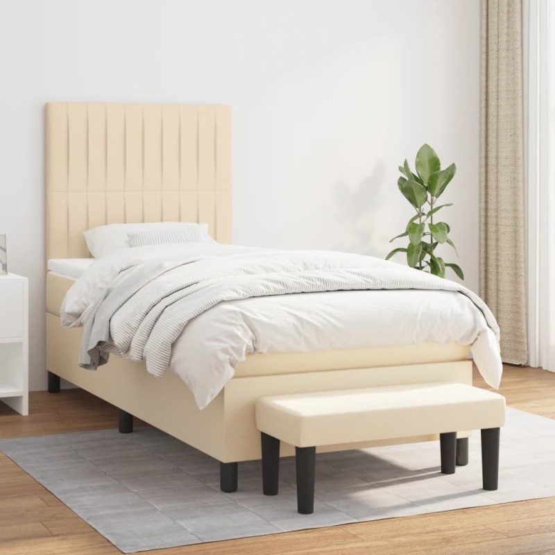 vidaXL Boxspringbett mit Matratze Creme 90x190 cm Stoff vidaXL Boxspringbett mit Matratze Creme 90x190 cm Stoff