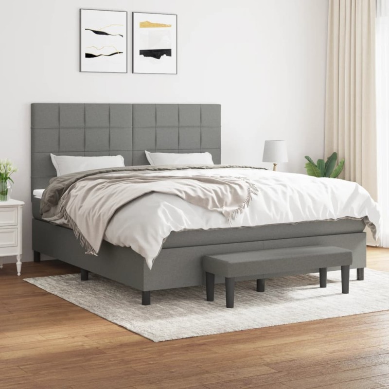 vidaXL Boxspringbett mit Matratze Dunkelgrau 180x200 cm Stoff vidaXL Boxspringbett mit Matratze Dunkelgrau 180x200 cm Stoff