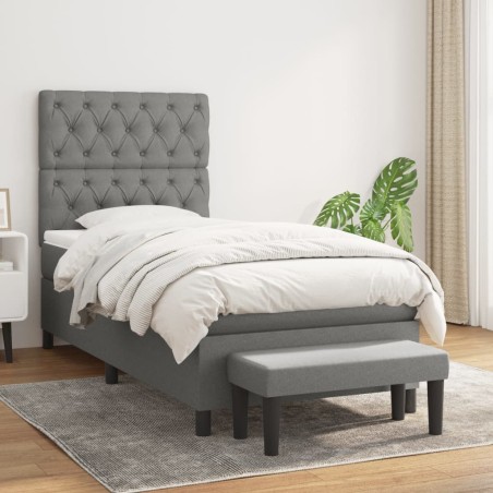 vidaXL Boxspringbett mit Matratze Dunkelgrau 80x200 cm Stoff