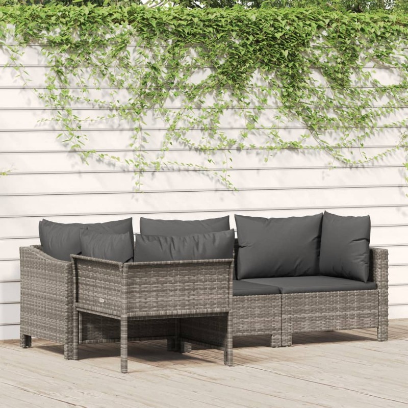 4-tlg. Garten-Lounge-Set mit Kissen Grau Poly Rattan 4-tlg. Garten-Lounge-Set mit Kissen Grau Poly Rattan