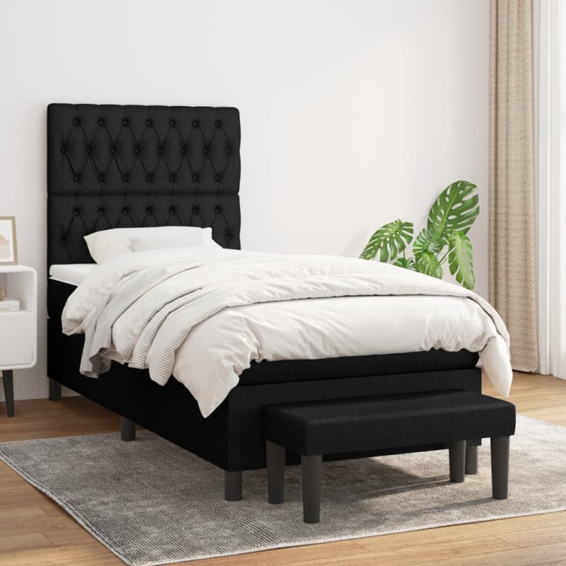 vidaXL Boxspringbett mit Matratze Schwarz 90x200 cm Stoff vidaXL Boxspringbett mit Matratze Schwarz 90x200 cm Stoff