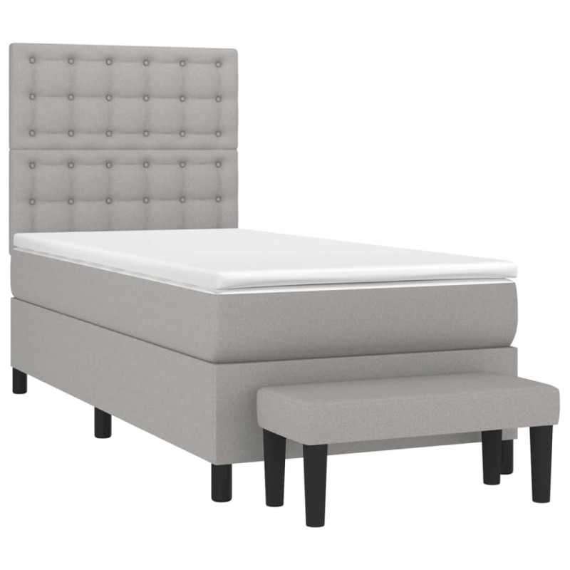 vidaXL Boxspringbett mit Matratze Hellgrau 90x200 cm Stoff vidaXL Boxspringbett mit Matratze Hellgrau 90x200 cm Stoff