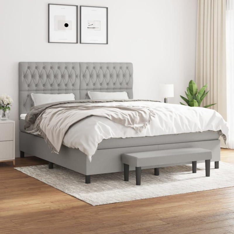 vidaXL Boxspringbett mit Matratze Hellgrau 180x200 cm Stoff vidaXL Boxspringbett mit Matratze Hellgrau 180x200 cm Stoff