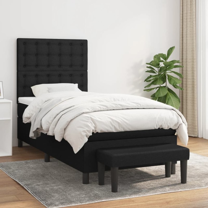 vidaXL Boxspringbett mit Matratze Schwarz 90x200 cm Stoff vidaXL Boxspringbett mit Matratze Schwarz 90x200 cm Stoff