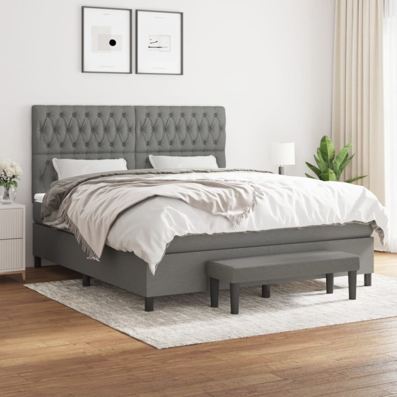 vidaXL Boxspringbett mit Matratze Dunkelgrau 180x200 cm Stoff vidaXL Boxspringbett mit Matratze Dunkelgrau 180x200 cm Stoff