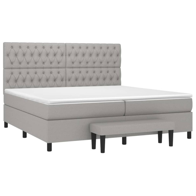 vidaXL Boxspringbett mit Matratze Hellgrau 200x200 cm Stoff vidaXL Boxspringbett mit Matratze Hellgrau 200x200 cm Stoff