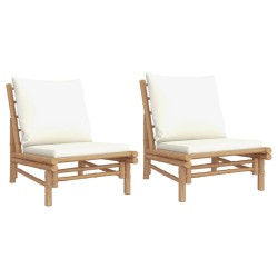 vidaXL Gartenstühle 2 Stk. mit Cremeweißen Kissen Bambus