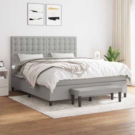 vidaXL Boxspringbett mit Matratze Hellgrau 180x200 cm Stoff
