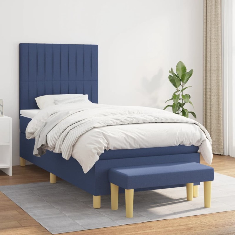 vidaXL Boxspringbett mit Matratze Blau 90x200 cm Stoff vidaXL Boxspringbett mit Matratze Blau 90x200 cm Stoff