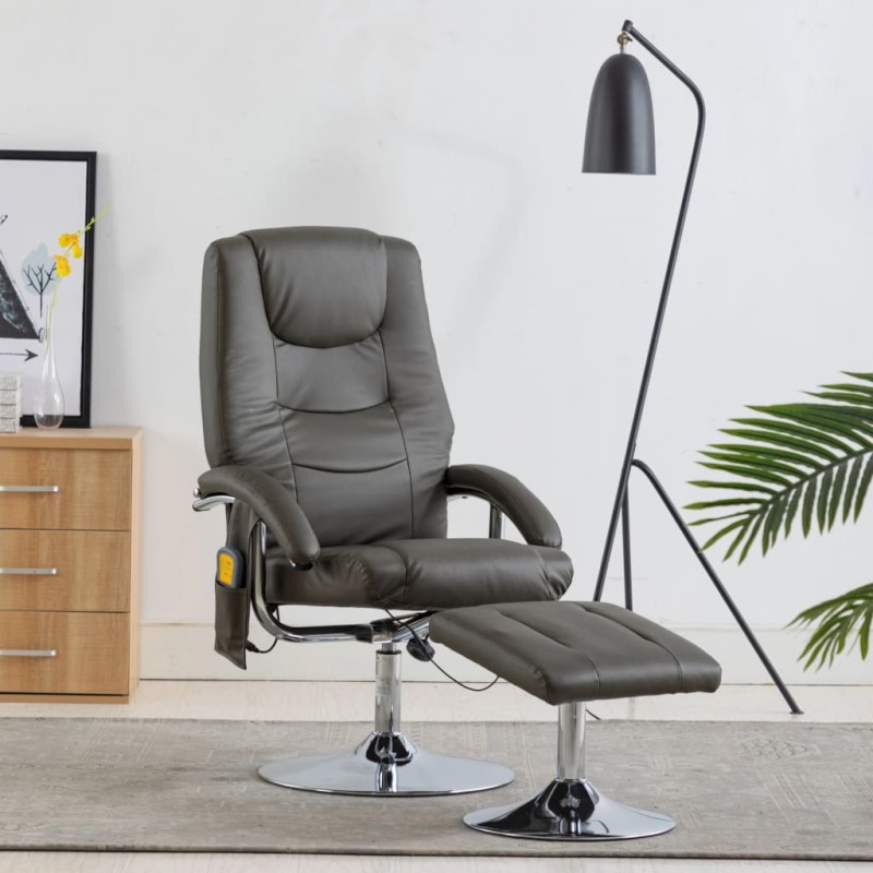 Massagesessel mit Fußhocker Grau Kunstleder Massagesessel mit Fußhocker Grau Kunstleder
