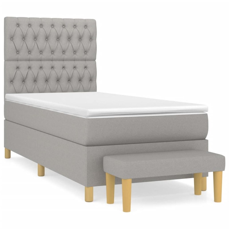 vidaXL Boxspringbett mit Matratze Hellgrau 90x200 cm Stoff vidaXL Boxspringbett mit Matratze Hellgrau 90x200 cm Stoff