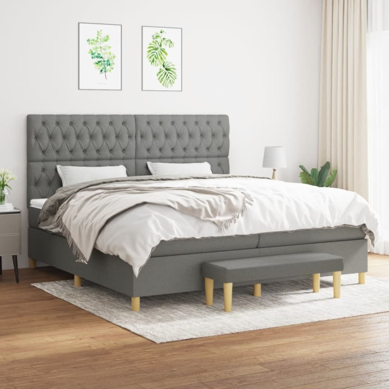 vidaXL Boxspringbett mit Matratze Dunkelgrau 200x200 cm Stoff vidaXL Boxspringbett mit Matratze Dunkelgrau 200x200 cm Stoff