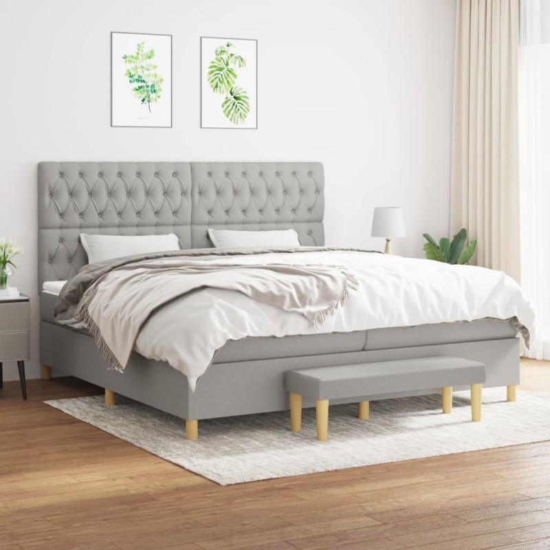vidaXL Boxspringbett mit Matratze Hellgrau 200x200 cm Stoff vidaXL Boxspringbett mit Matratze Hellgrau 200x200 cm Stoff