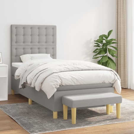 vidaXL Boxspringbett mit Matratze Hellgrau 90x200 cm Stoff