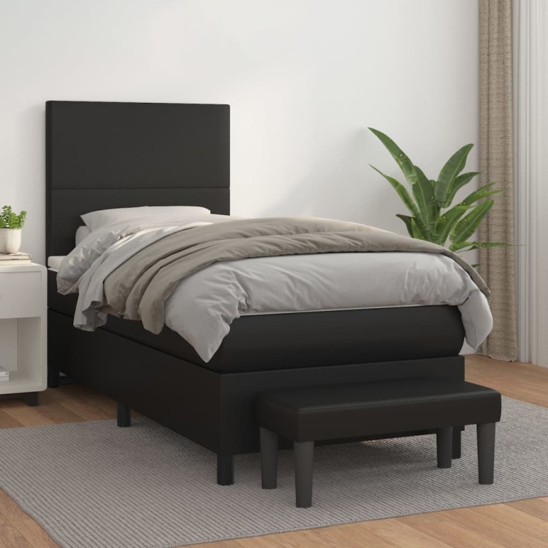 vidaXL Boxspringbett mit Matratze Schwarz 100x200 cm Kunstleder vidaXL Boxspringbett mit Matratze Schwarz 100x200 cm Kunstleder