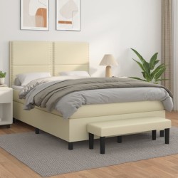 vidaXL Boxspringbett mit Matratze Creme 140x200 cm Kunstleder