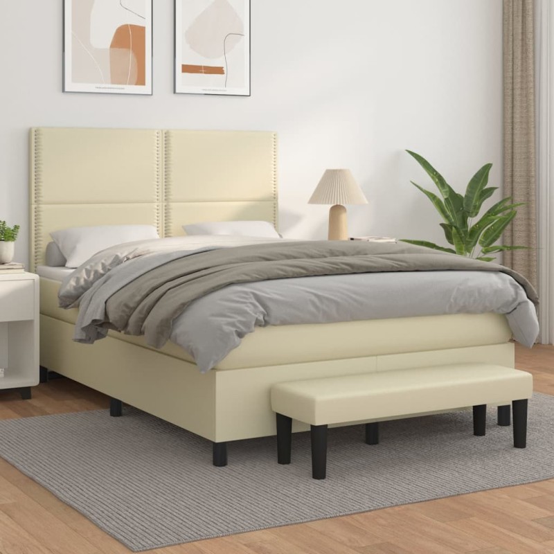 vidaXL Boxspringbett mit Matratze Creme 140x200 cm Kunstleder vidaXL Boxspringbett mit Matratze Creme 140x200 cm Kunstleder