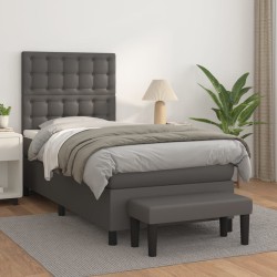vidaXL Boxspringbett mit Matratze Grau 90x200 cm Kunstleder