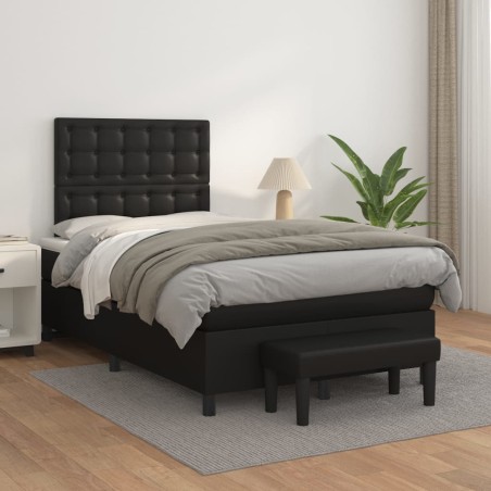 vidaXL Boxspringbett mit Matratze Schwarz 120x200 cm Kunstleder