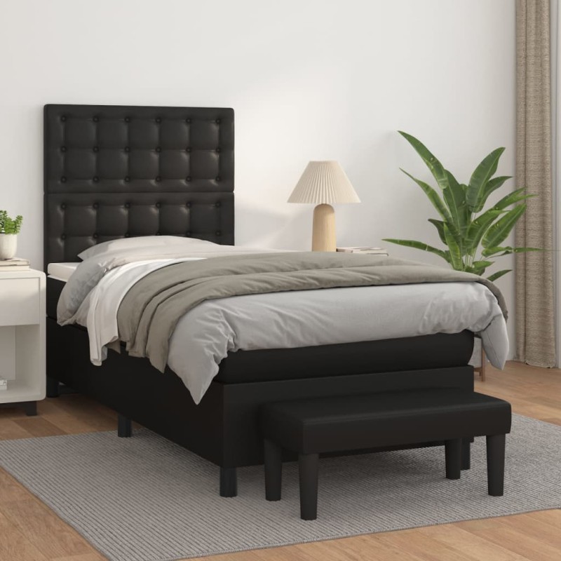 vidaXL Boxspringbett mit Matratze Schwarz 80x200 cm Kunstleder vidaXL Boxspringbett mit Matratze Schwarz 80x200 cm Kunstleder