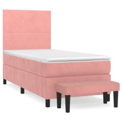 vidaXL Boxspringbett mit Matratze Rosa 90x200 cm Samt 