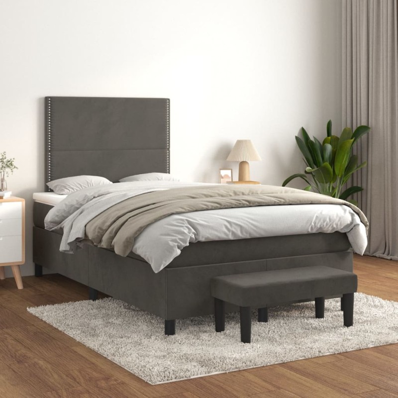 vidaXL Boxspringbett mit Matratze Dunkelgrau 120x200 cm Samt vidaXL Boxspringbett mit Matratze Dunkelgrau 120x200 cm Samt