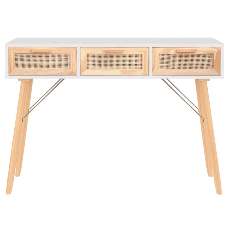 vidaXL Konsolentisch Weiß 105x30x75 cm Massivholz Kiefer Natur-Rattan vidaXL Konsolentisch Weiß 105x30x75 cm Massivholz Kiefer Natur-Rattan
