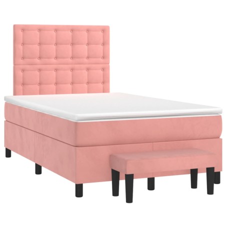 vidaXL Boxspringbett mit Matratze Rosa 120x200 cm Samt