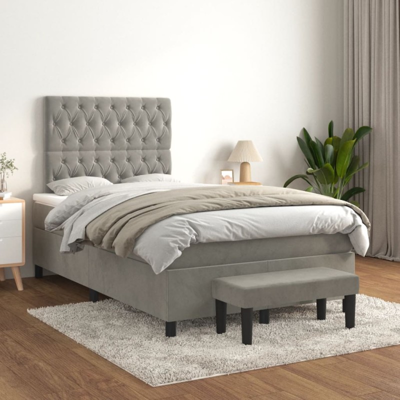 vidaXL Boxspringbett mit Matratze Hellgrau 120x200 cm Samt vidaXL Boxspringbett mit Matratze Hellgrau 120x200 cm Samt