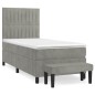 vidaXL Boxspringbett mit Matratze Hellgrau 90x200 cm Samt vidaXL Boxspringbett mit Matratze Hellgrau 90x200 cm Samt