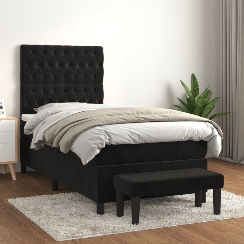 vidaXL Boxspringbett mit Matratze Schwarz 90x190 cm Samt vidaXL Boxspringbett mit Matratze Schwarz 90x190 cm Samt