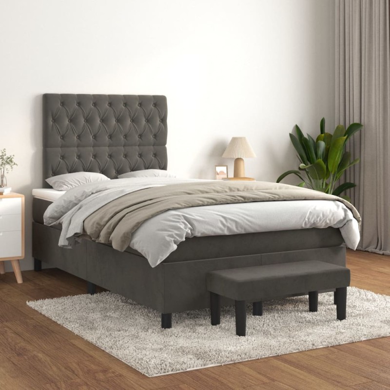 vidaXL Boxspringbett mit Matratze Dunkelgrau 120x200 cm Samt vidaXL Boxspringbett mit Matratze Dunkelgrau 120x200 cm Samt
