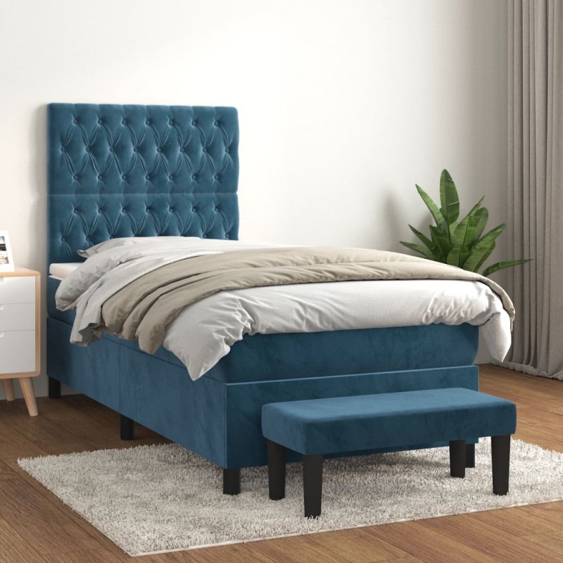 vidaXL Boxspringbett mit Matratze Dunkelblau 90x190 cm Samt vidaXL Boxspringbett mit Matratze Dunkelblau 90x190 cm Samt