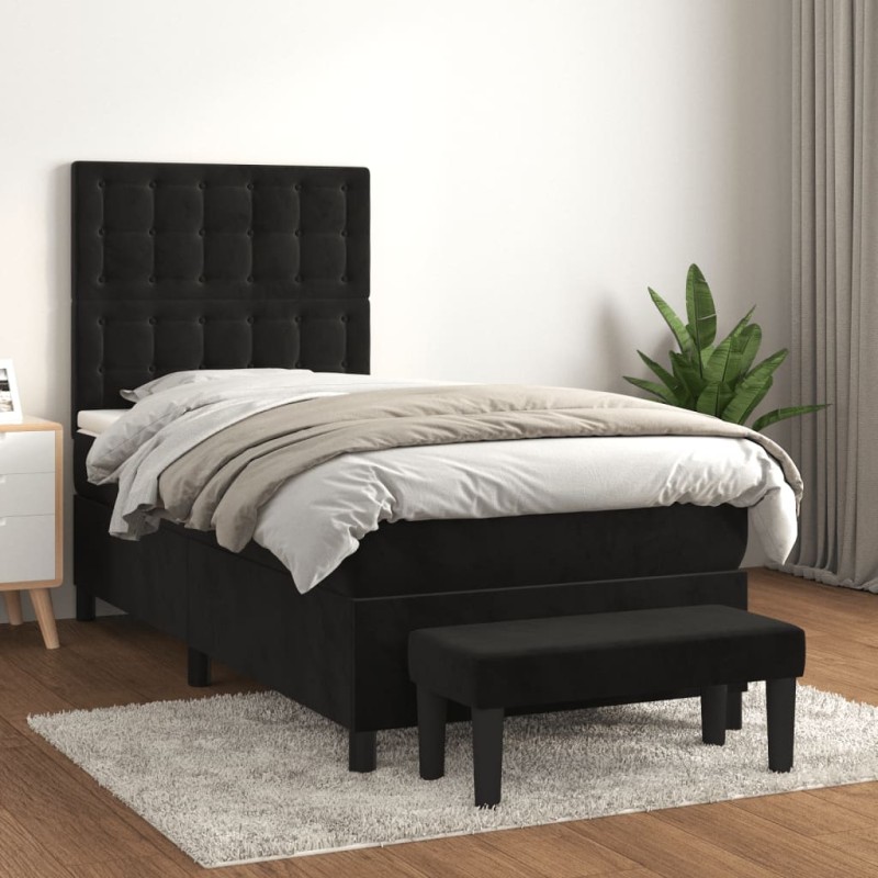 vidaXL Boxspringbett mit Matratze Schwarz 90x200 cm Samt vidaXL Boxspringbett mit Matratze Schwarz 90x200 cm Samt