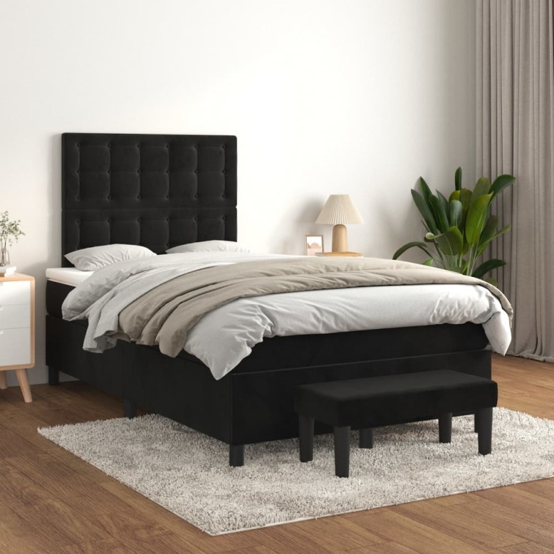 vidaXL Boxspringbett mit Matratze Schwarz 120x200 cm Samt vidaXL Boxspringbett mit Matratze Schwarz 120x200 cm Samt