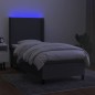 vidaXL Boxspringbett mit Matratze & LED Dunkelgrau 90x200 cm Stoff