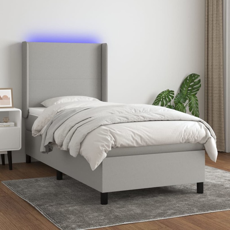 vidaXL Boxspringbett mit Matratze & LED Hellgrau 90x190 cm Stoff vidaXL Boxspringbett mit Matratze & LED Hellgrau 90x190 cm Stoff