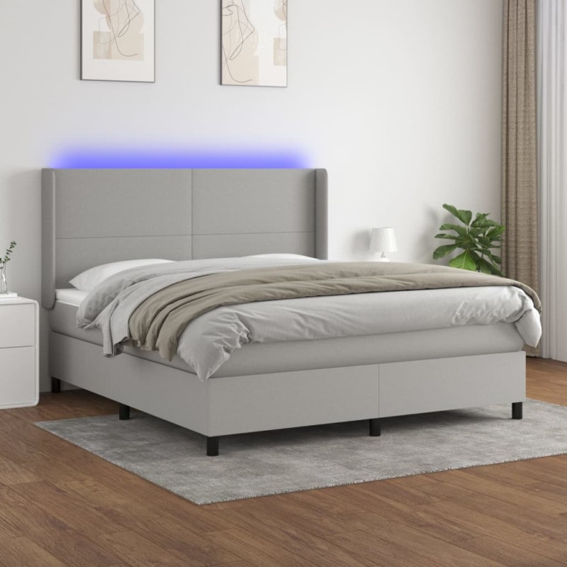 vidaXL Boxspringbett mit Matratze & LED Hellgrau 180x200 cm Stoff vidaXL Boxspringbett mit Matratze & LED Hellgrau 180x200 cm Stoff