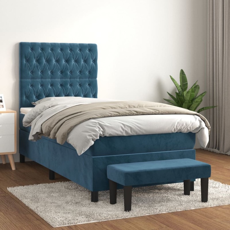 vidaXL Boxspringbett mit Matratze Dunkelblau 100x200 cm Samt vidaXL Boxspringbett mit Matratze Dunkelblau 100x200 cm Samt