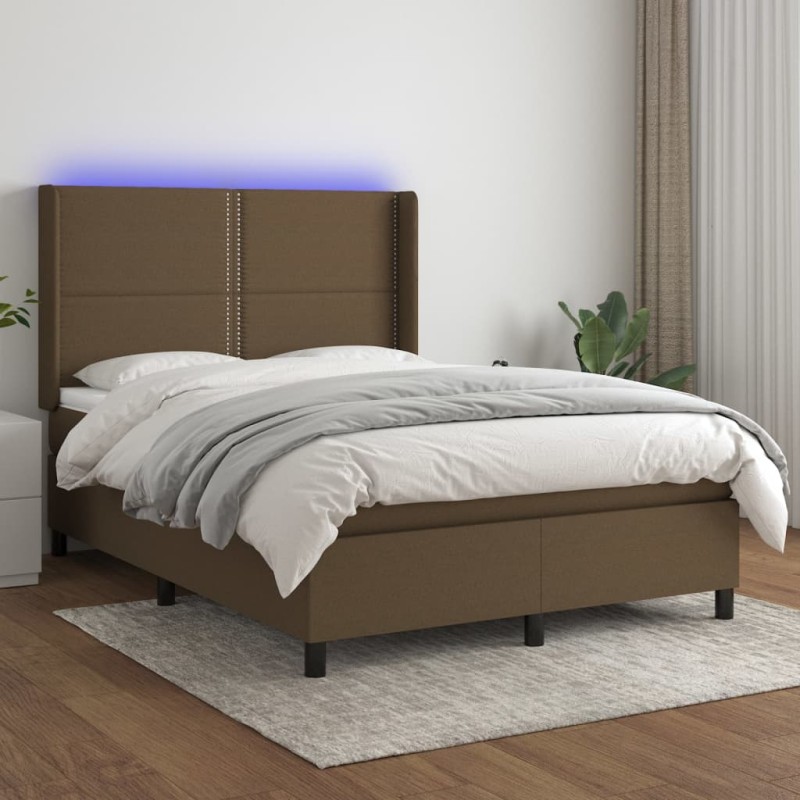 vidaXL Boxspringbett mit Matratze & LED Dunkelbraun 140x200 cm Stoff vidaXL Boxspringbett mit Matratze & LED Dunkelbraun 140x200 cm Stoff