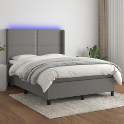 vidaXL Boxspringbett mit Matratze & LED Dunkelgrau 140x190 cm Stoff