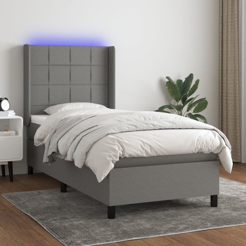 vidaXL Boxspringbett mit Matratze & LED Dunkelgrau 100x200 cm Stoff vidaXL Boxspringbett mit Matratze & LED Dunkelgrau 100x200 cm Stoff