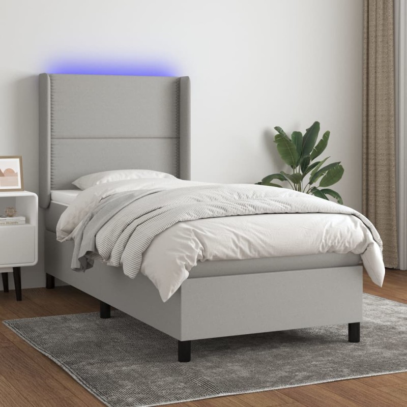 vidaXL Boxspringbett mit Matratze & LED Hellgrau 100x200 cm Stoff vidaXL Boxspringbett mit Matratze & LED Hellgrau 100x200 cm Stoff