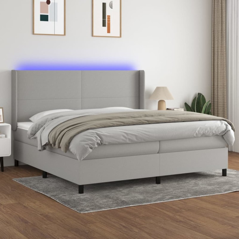 vidaXL Boxspringbett mit Matratze & LED Hellgrau 200x200 cm Stoff vidaXL Boxspringbett mit Matratze & LED Hellgrau 200x200 cm Stoff