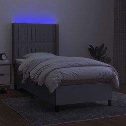 vidaXL Boxspringbett mit Matratze & LED Hellgrau 90x190 cm Stoff