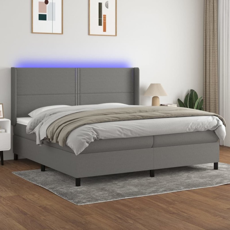 vidaXL Boxspringbett mit Matratze & LED Dunkelgrau 200x200 cm Stoff vidaXL Boxspringbett mit Matratze & LED Dunkelgrau 200x200 cm Stoff